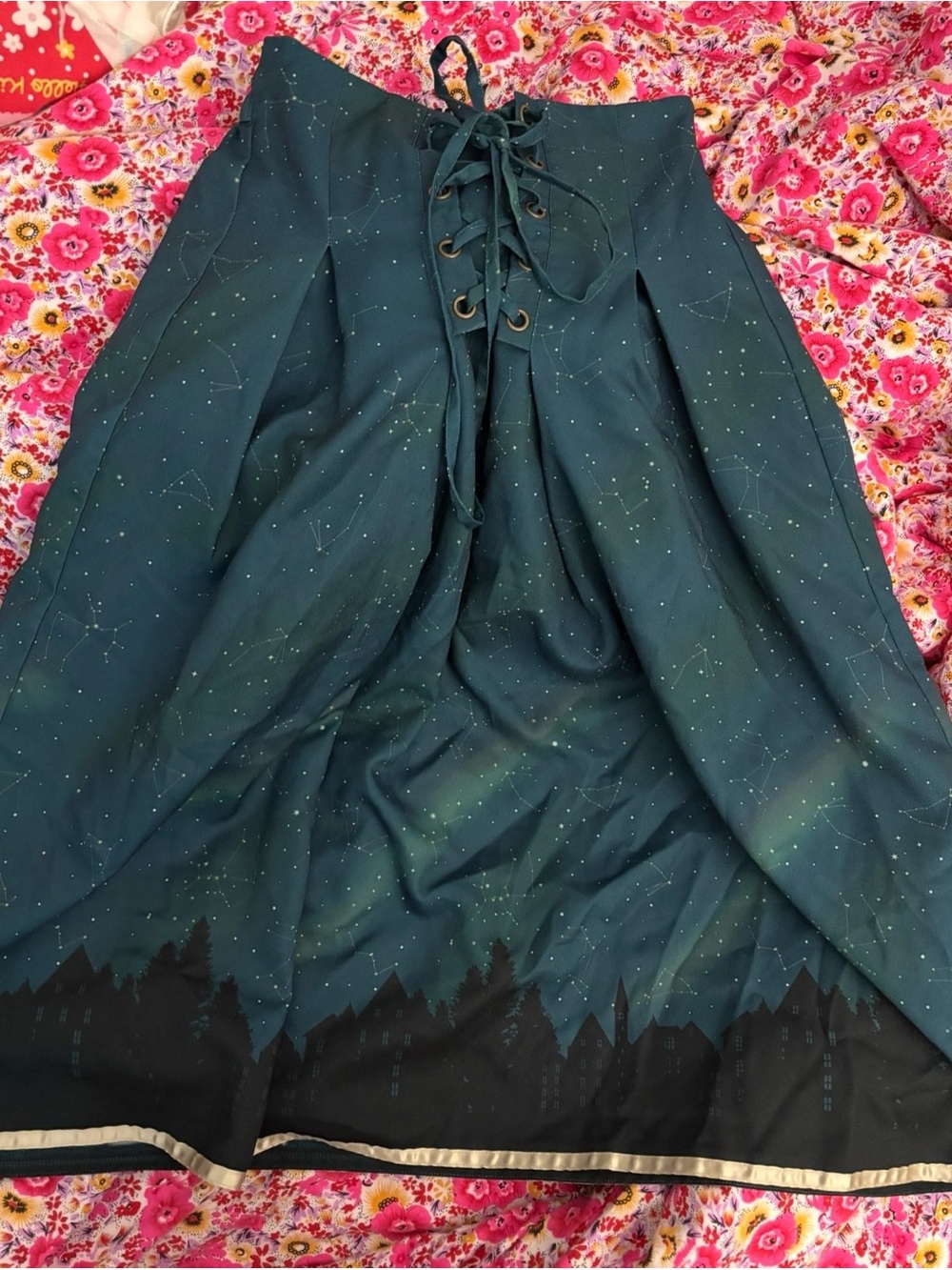 Axes Femme Japan Constellation Stars Theme Midi Satin Trim Corset Skirt